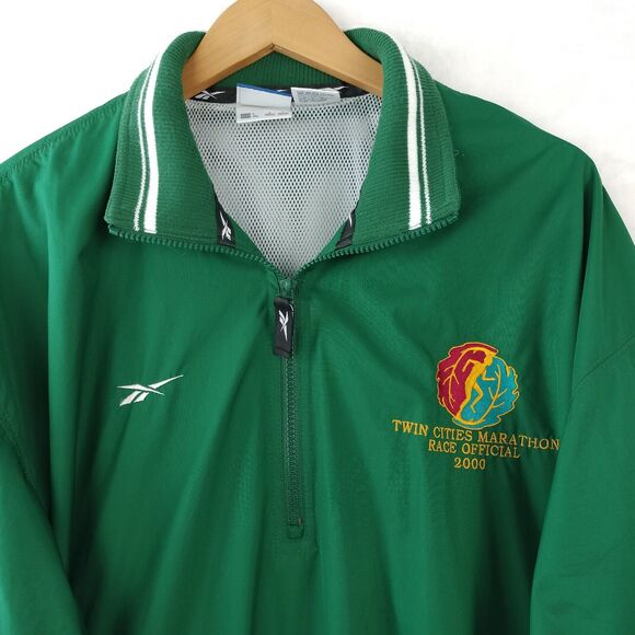 VTG Reebok Jacket Mens Large Green 1/2 Zip Pullover Mesh Lined Vent Windbreaker - Picture 3 of 16
